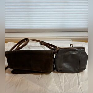 Brown‎ Toscana Crossbody & Grey Leather Kiss-Lock Set